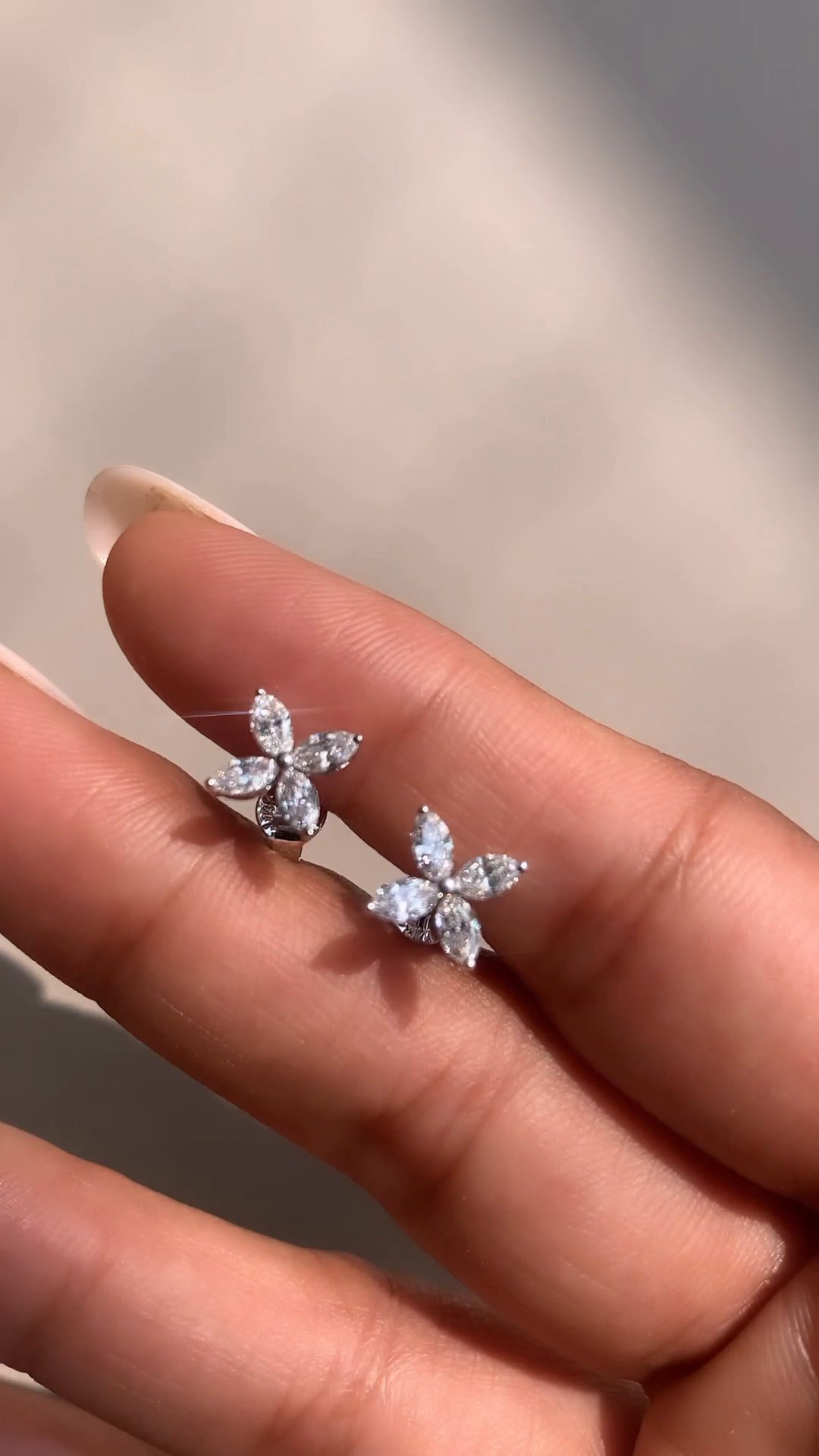 Marquise Moissanite Floral Leaf Cluster Stud Earrings