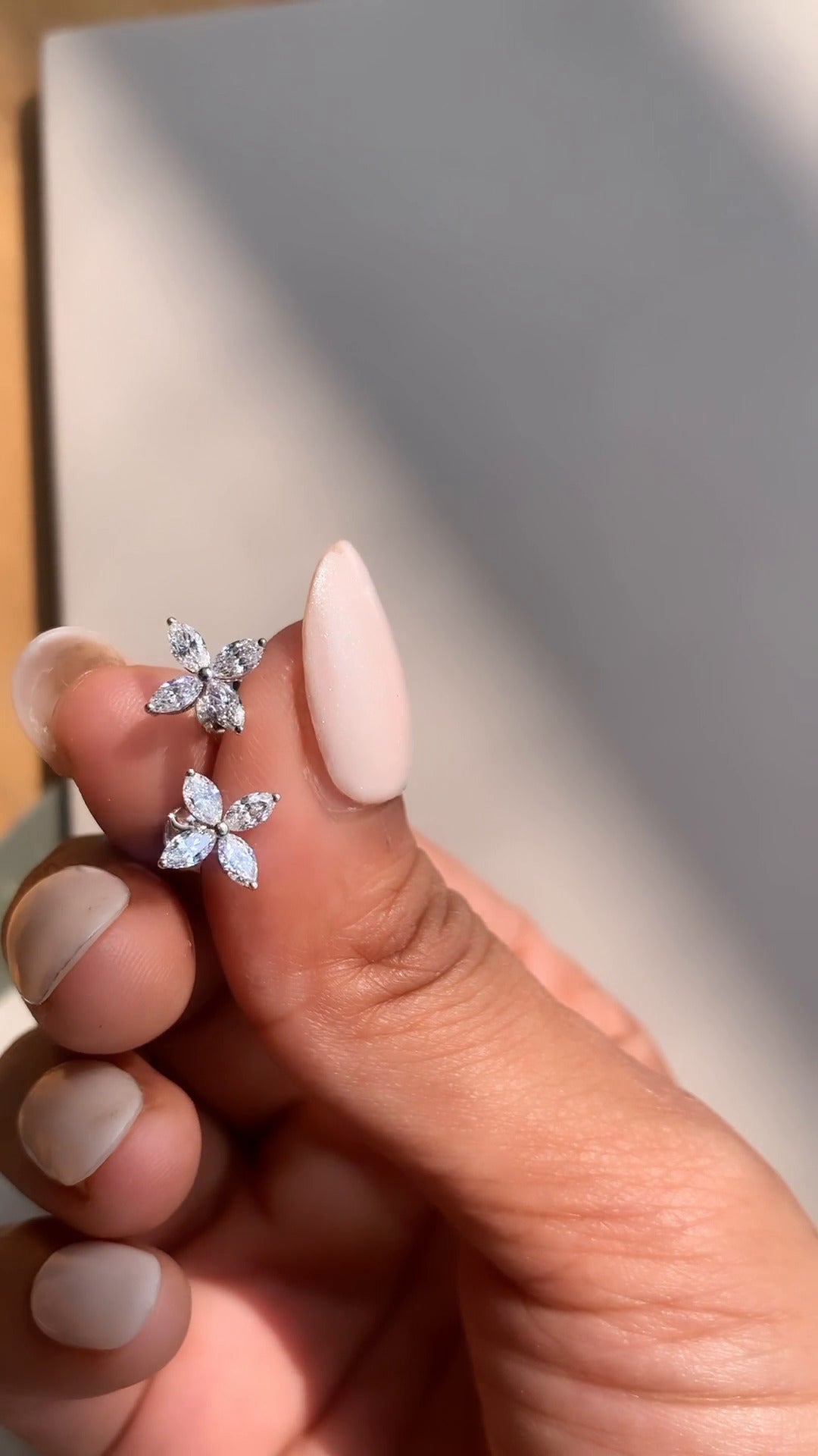 Marquise Moissanite Floral Leaf Cluster Stud Earrings