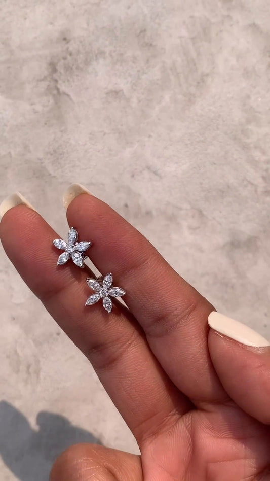 Marquise Moissanite Flower Cluster Stud Earrings