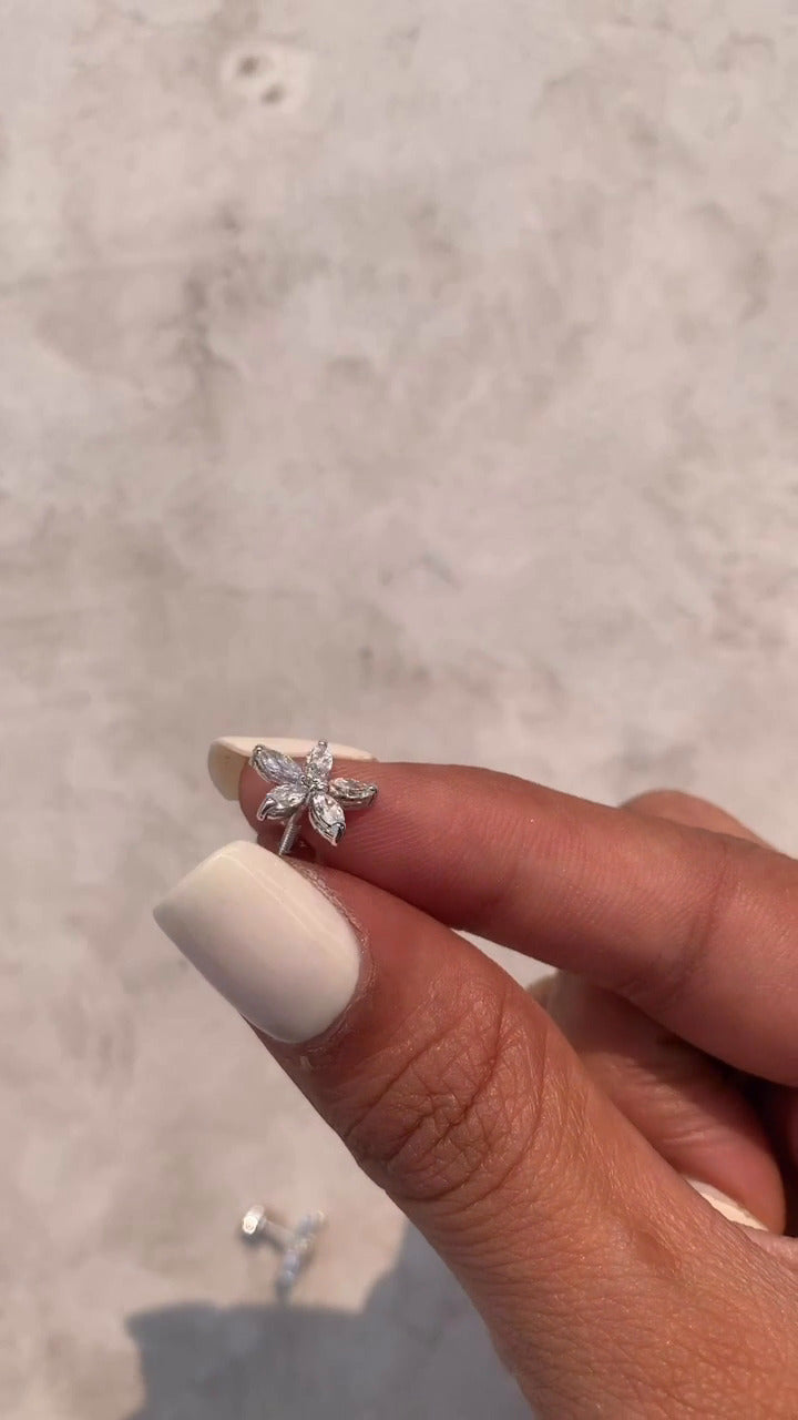 Marquise Moissanite Flower Cluster Stud Earrings
