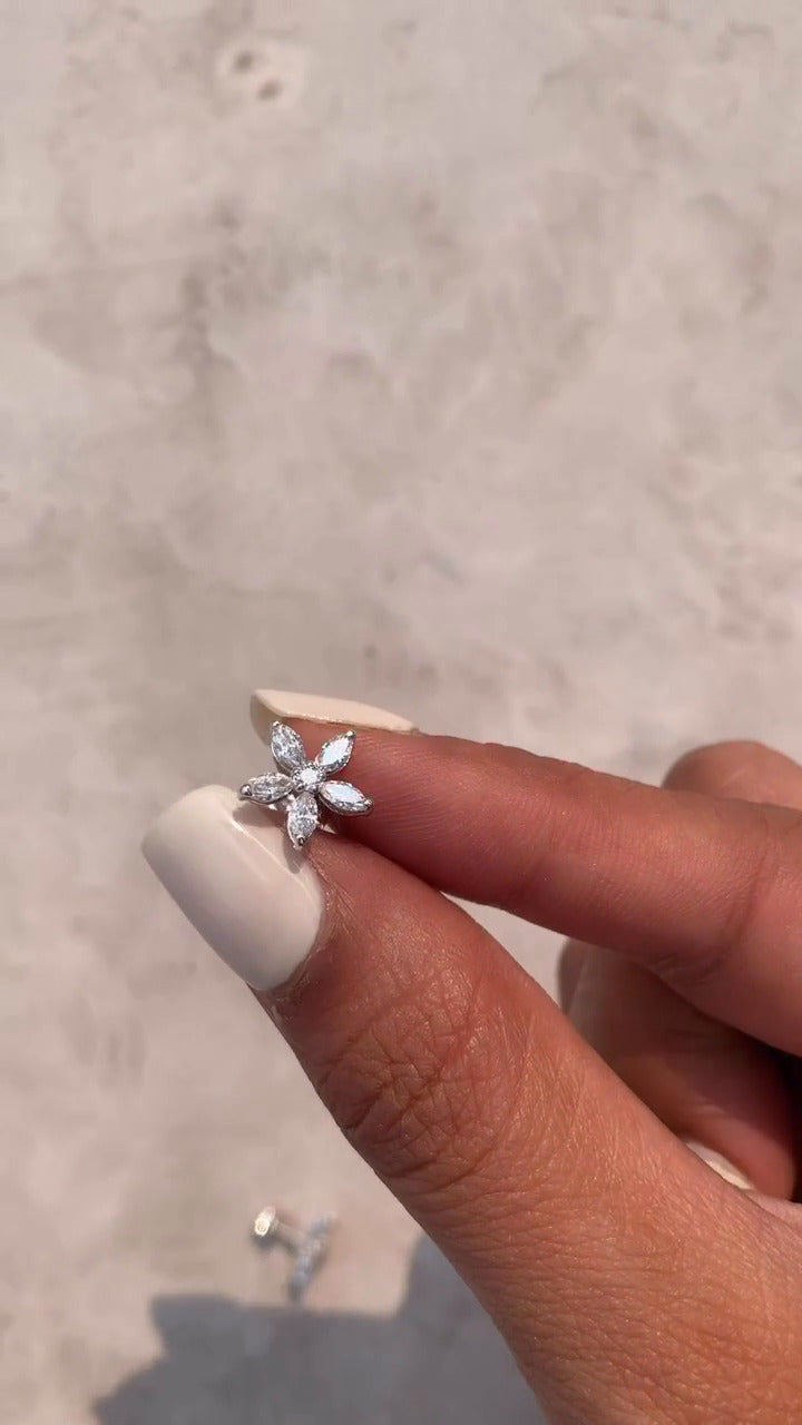 Marquise Moissanite Flower Cluster Stud Earrings
