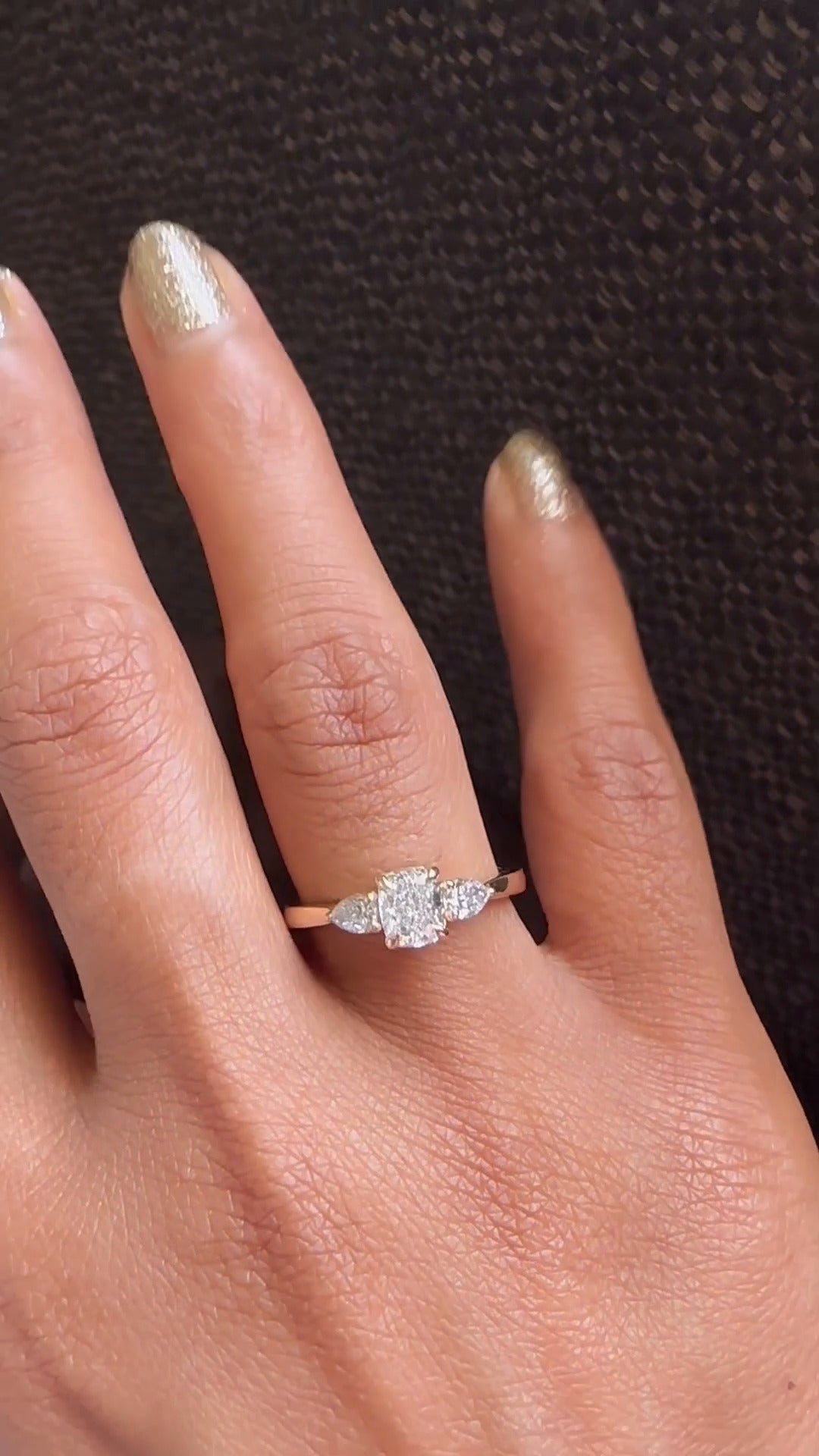 Mirabella Cushion Three Stone Moissanite Engagement Ring