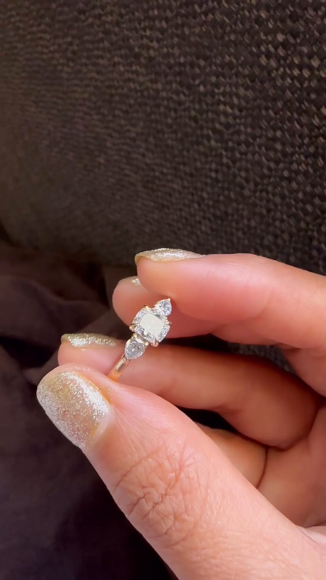 Mirabella Cushion Three Stone Moissanite Engagement Ring