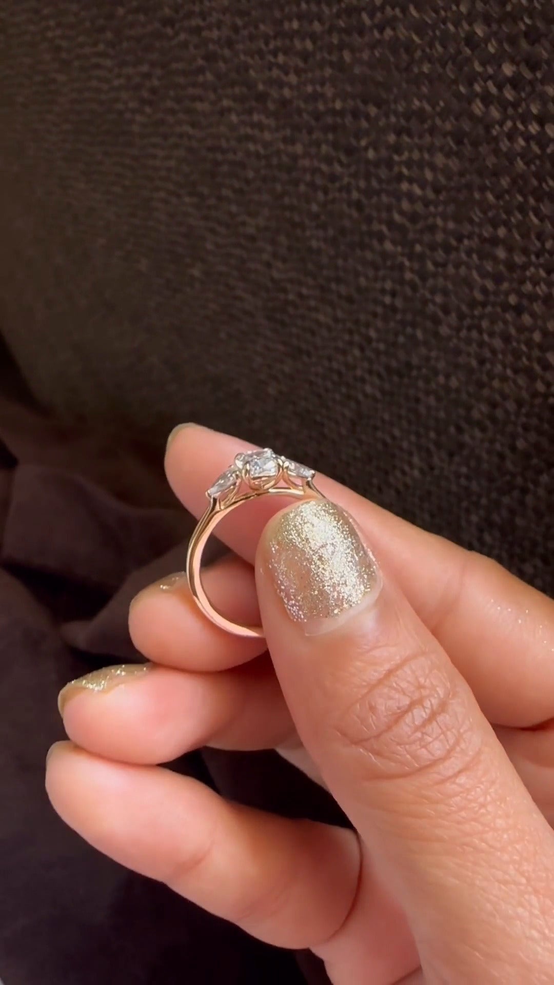 Mirabella Cushion Three Stone Moissanite Engagement Ring