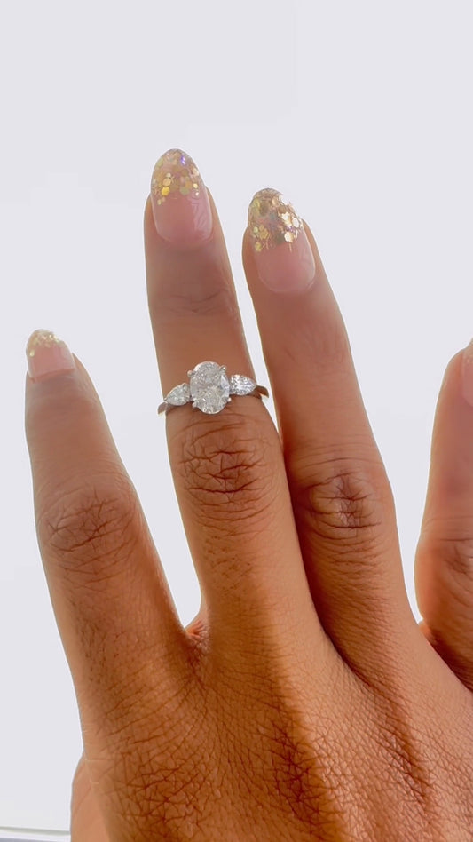 Mirabella Oval Three Stone Moissanite Engagement Ring