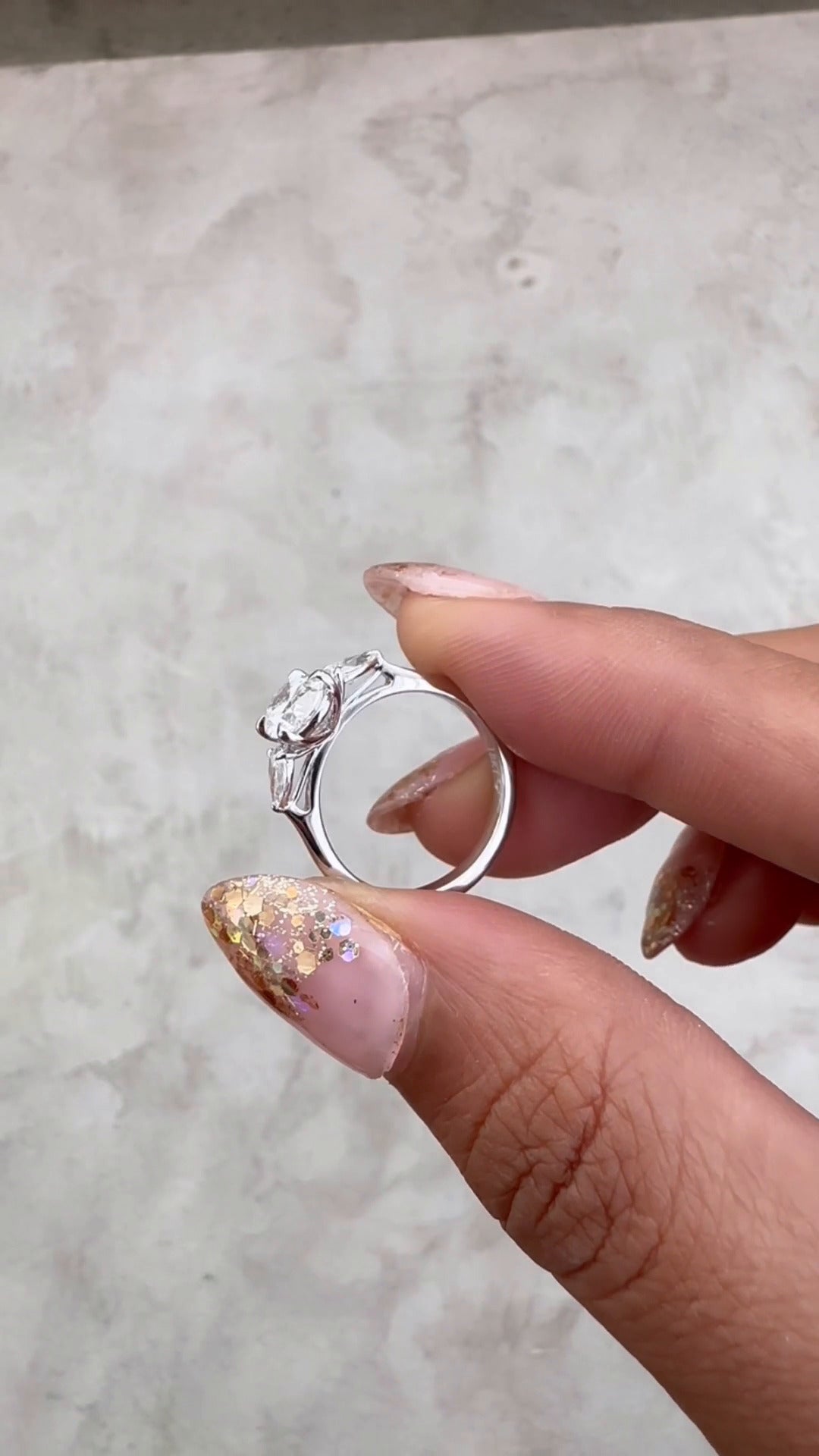 Mirabella Oval Three Stone Moissanite Engagement Ring