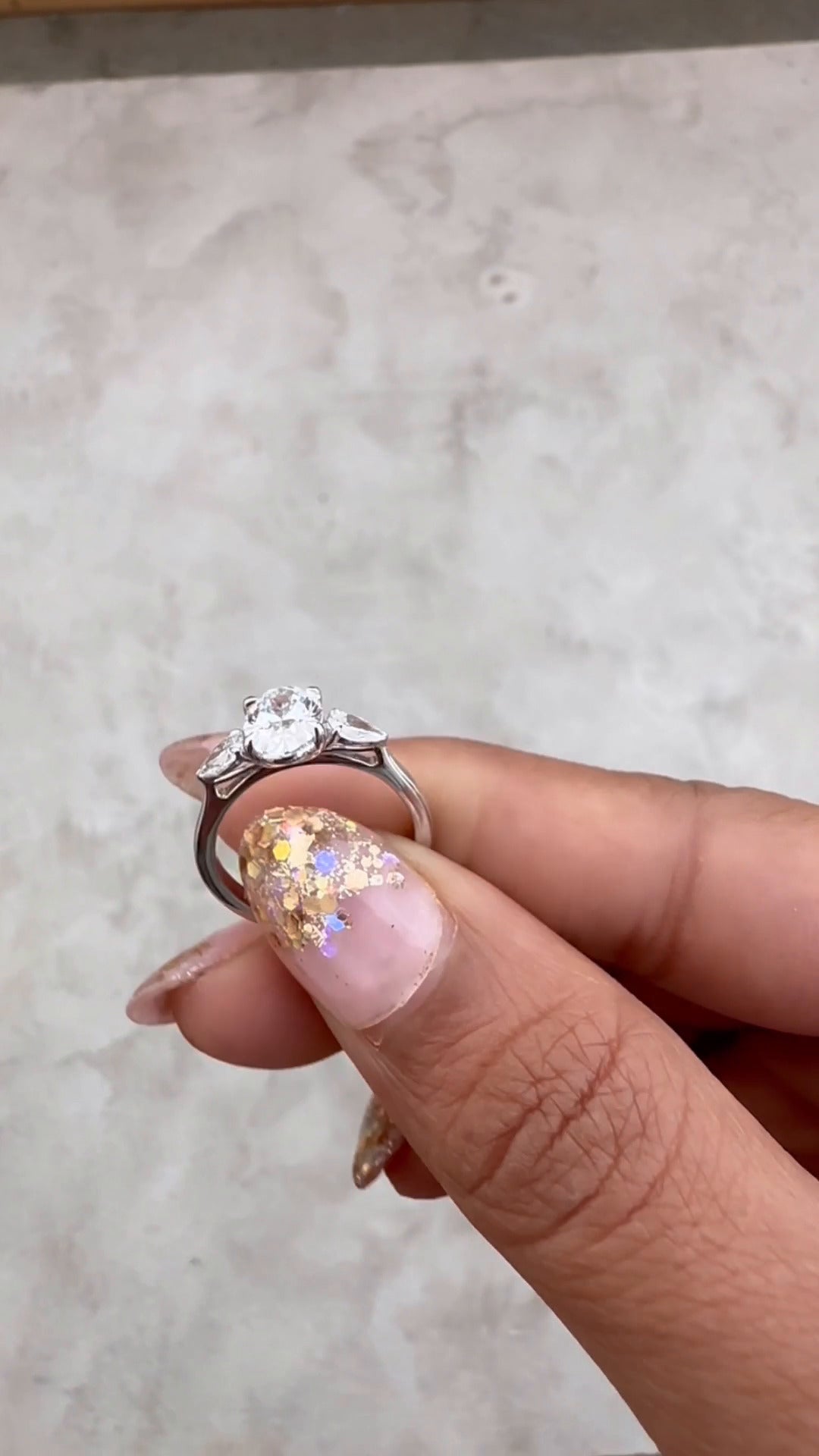 Mirabella Oval Three Stone Moissanite Engagement Ring