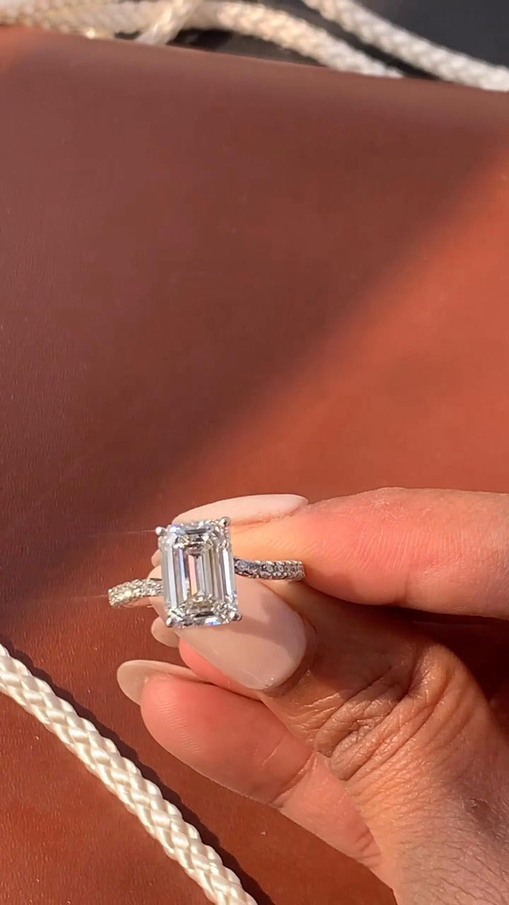 Paloma Emerald Diamond Band  Moissanite Engagement Ring