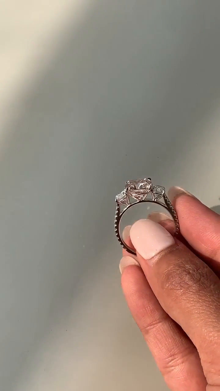Oriana Cushion Three Stone Moissanite Engagement Ring