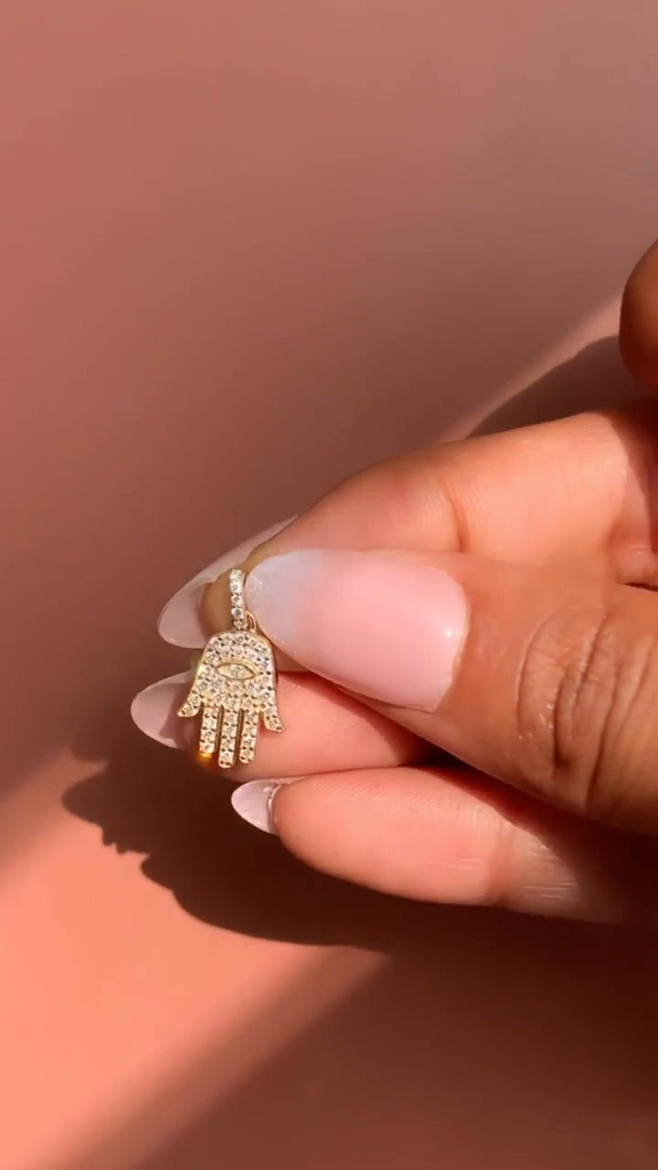 Moissanite Hamsa Hand Pendant