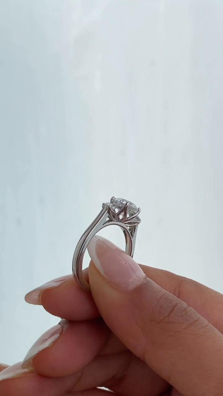 Myra Round Three Stone Moissanite Engagement Ring
