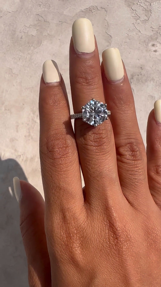 Nerissa Round Diamond Band Moissanite Engagement Ring