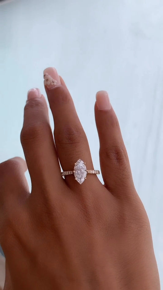 Odessa Marquise Diamond Band Moissanite Engagement Ring