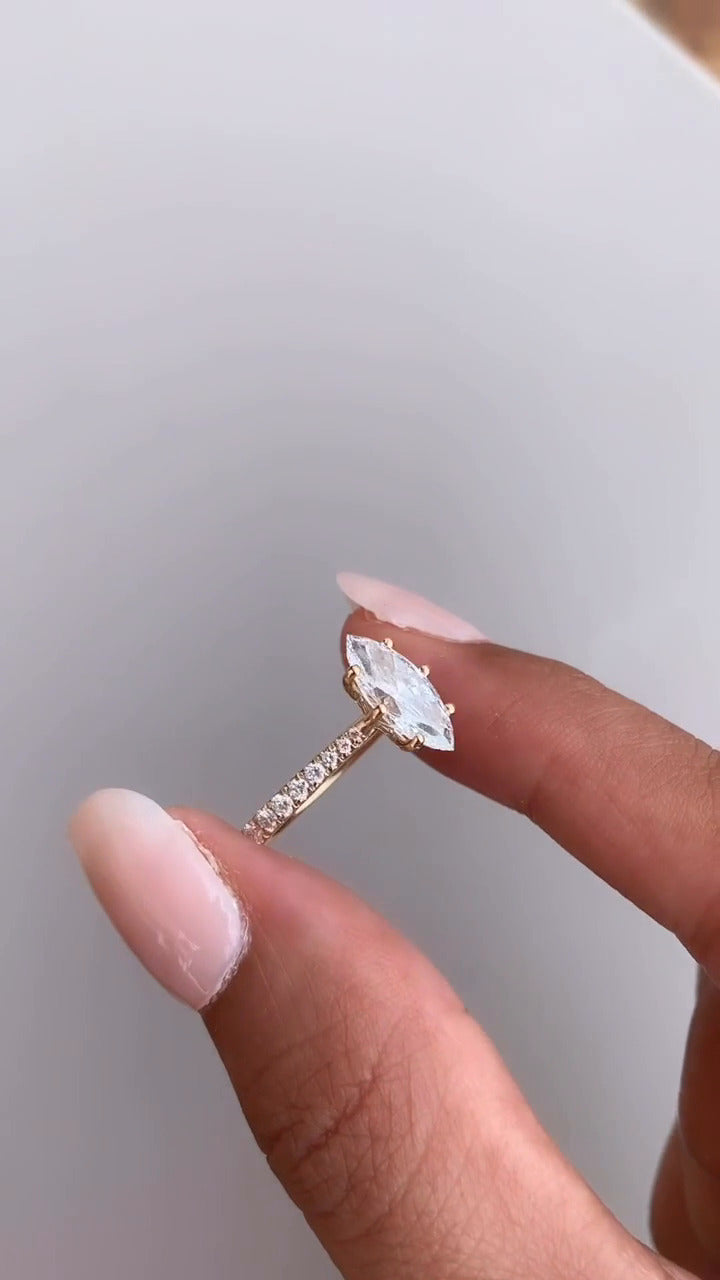Odessa Marquise Diamond Band Moissanite Engagement Ring