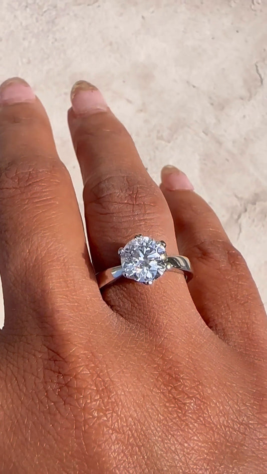 Olivine Round Solitaire Moissanite Engagement Ring