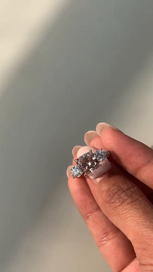 Oriana Cushion Three Stone Moissanite Engagement Ring