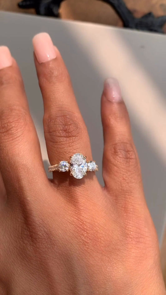Oriana Oval Three Stone Moissanite Engagement Ring