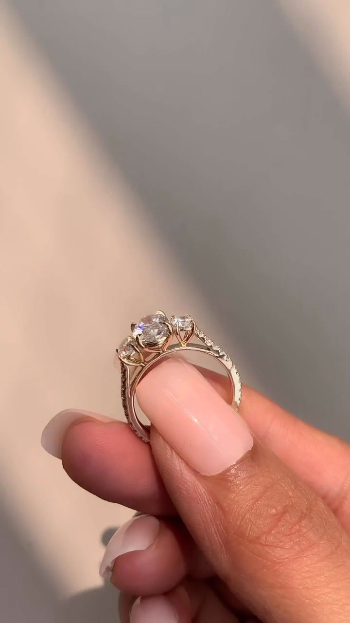 Oriana Oval Three Stone Moissanite Engagement Ring