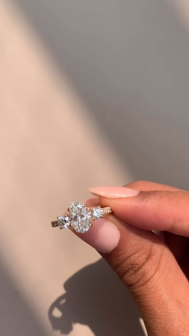 Oriana Oval Three Stone Moissanite Engagement Ring