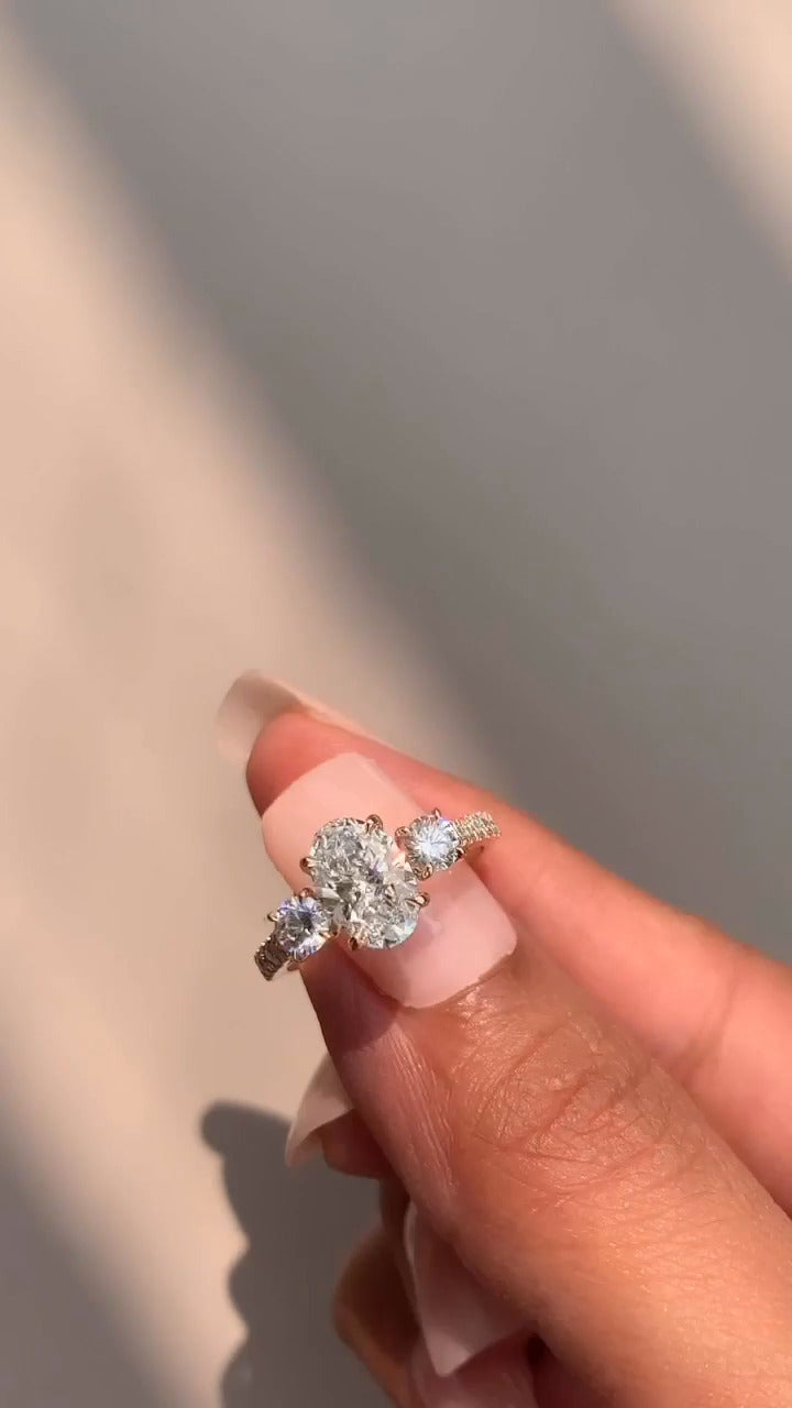 Oriana Oval Three Stone Moissanite Engagement Ring