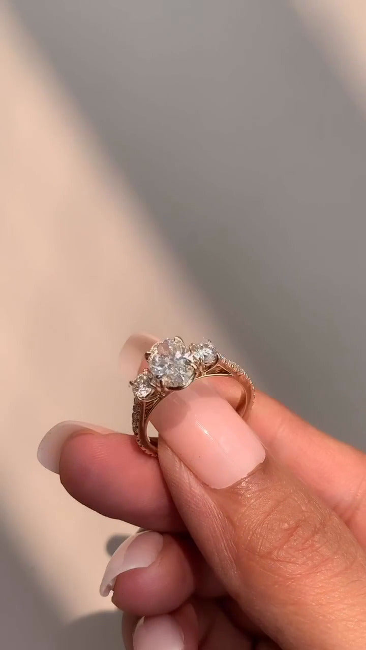 Oriana Oval Three Stone Moissanite Engagement Ring