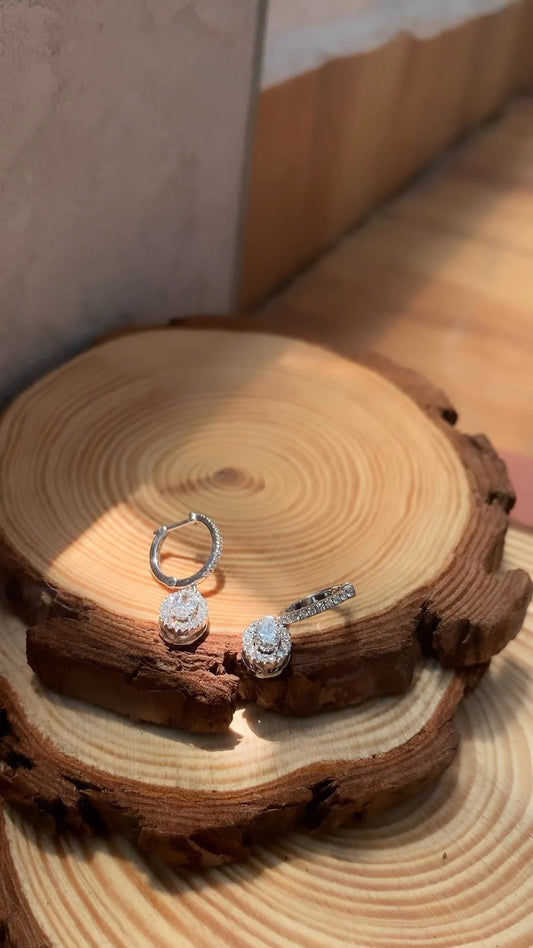Oval Moissanite Halo Drop Earrings