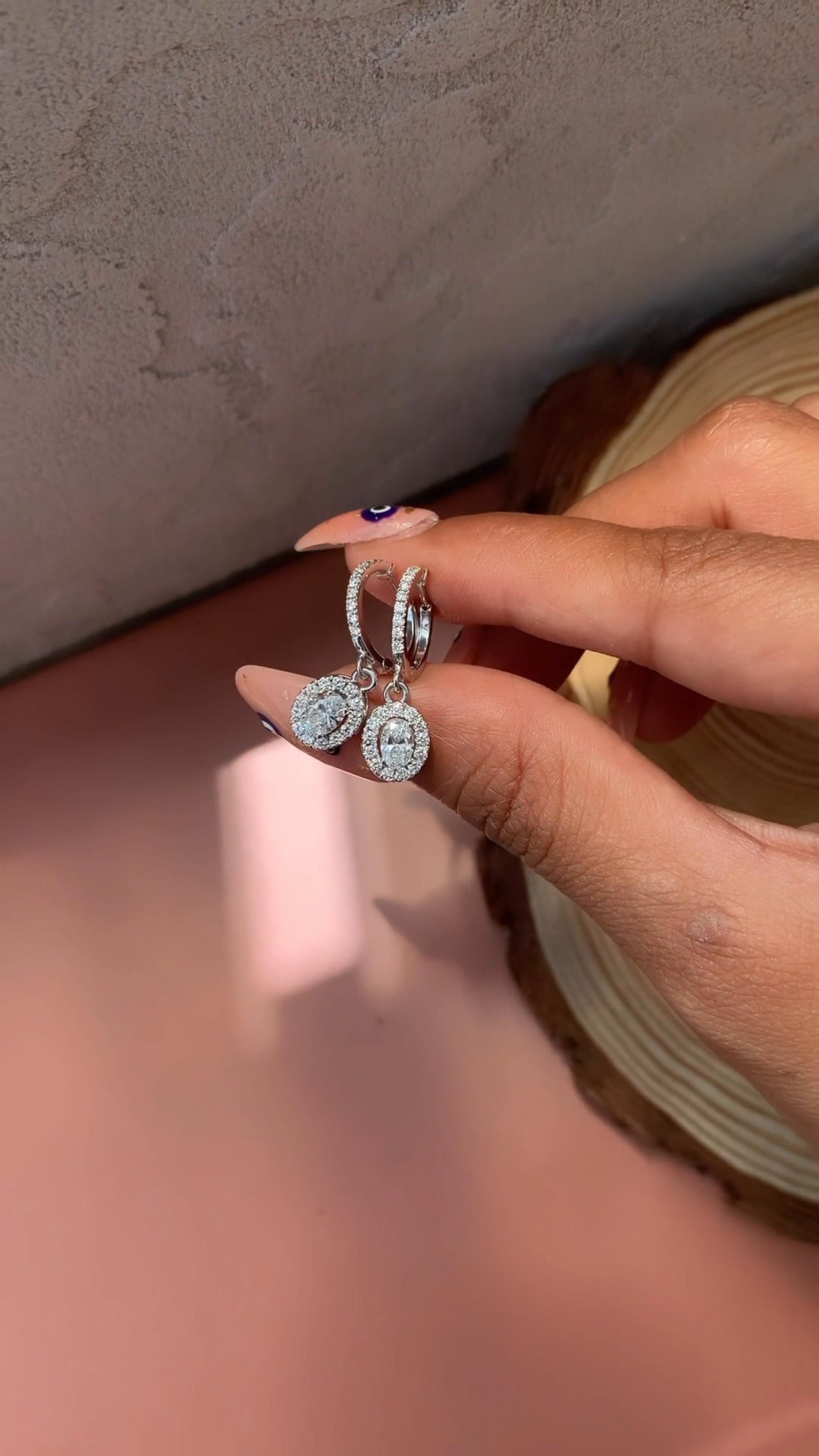 Oval Moissanite Halo Drop Earrings