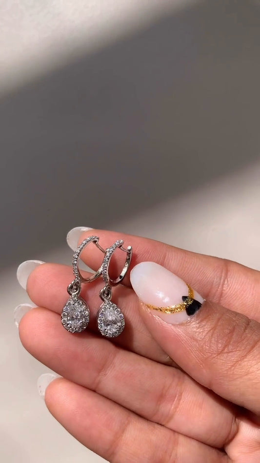 Pear Moissanite Halo Drop Earrings