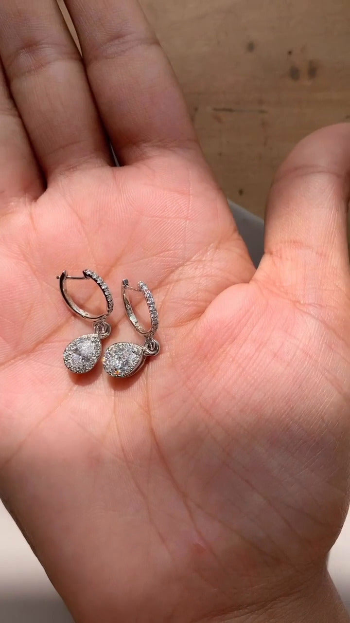 Pear Moissanite Halo Drop Earrings