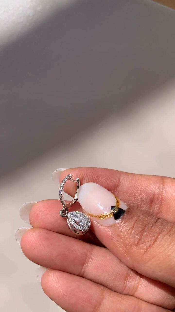 Pear Moissanite Halo Drop Earrings