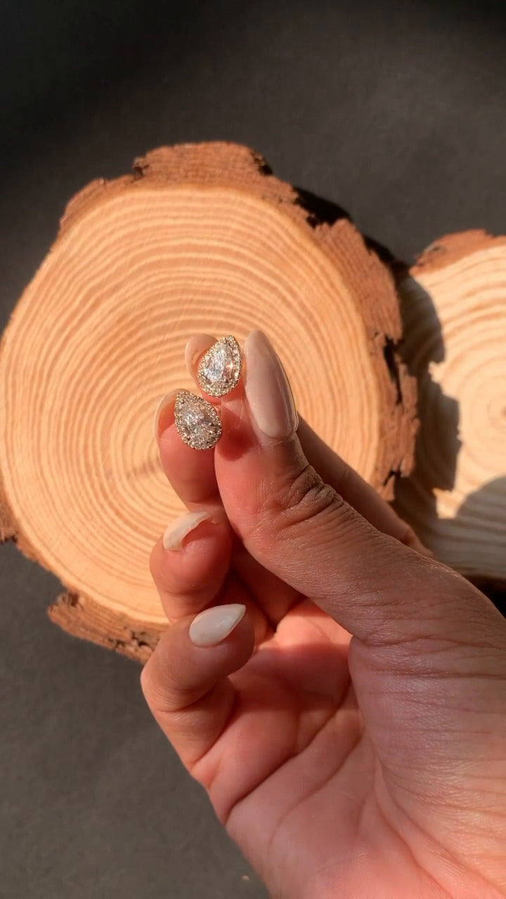 Pear Moissanite Halo Earrings