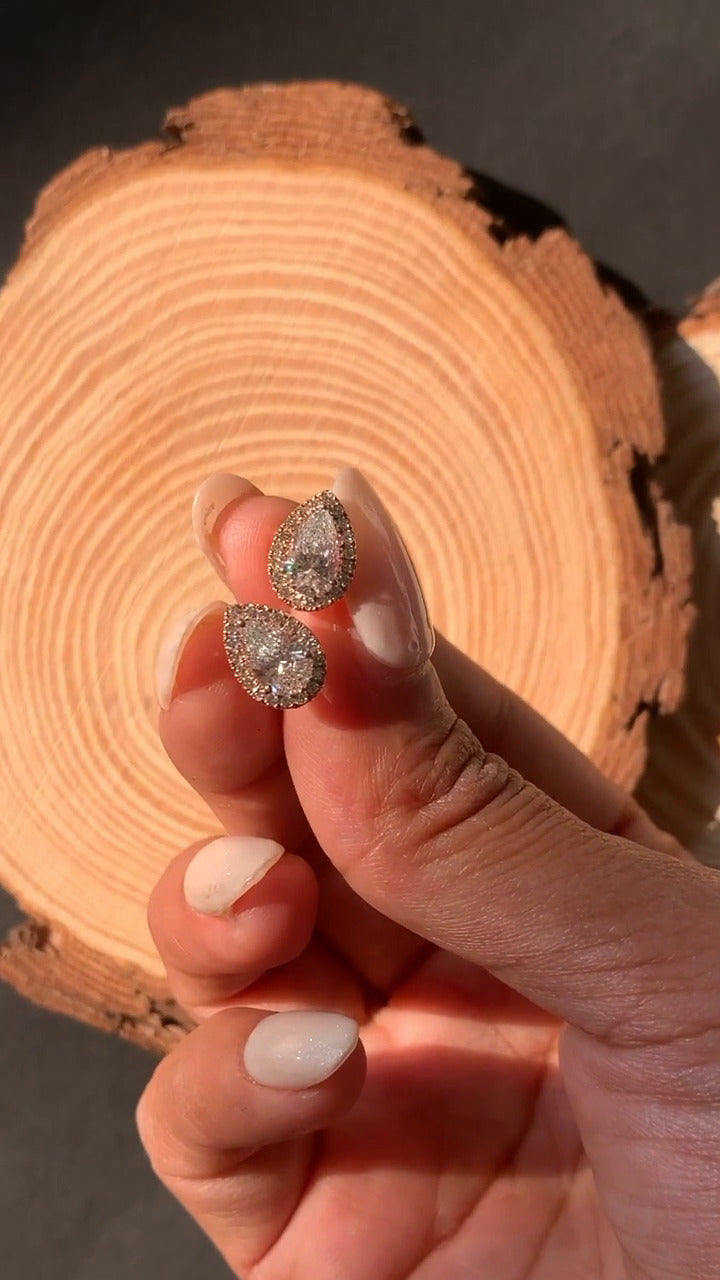 Pear Moissanite Halo Earrings