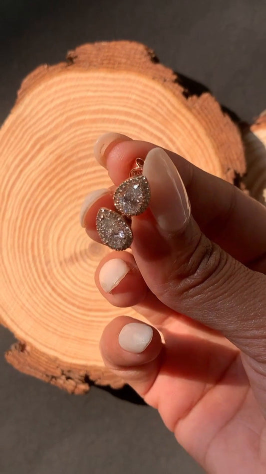Pear Moissanite Halo Earrings