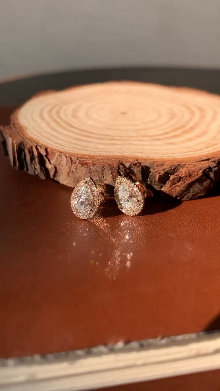 Pear Moissanite Halo Earrings