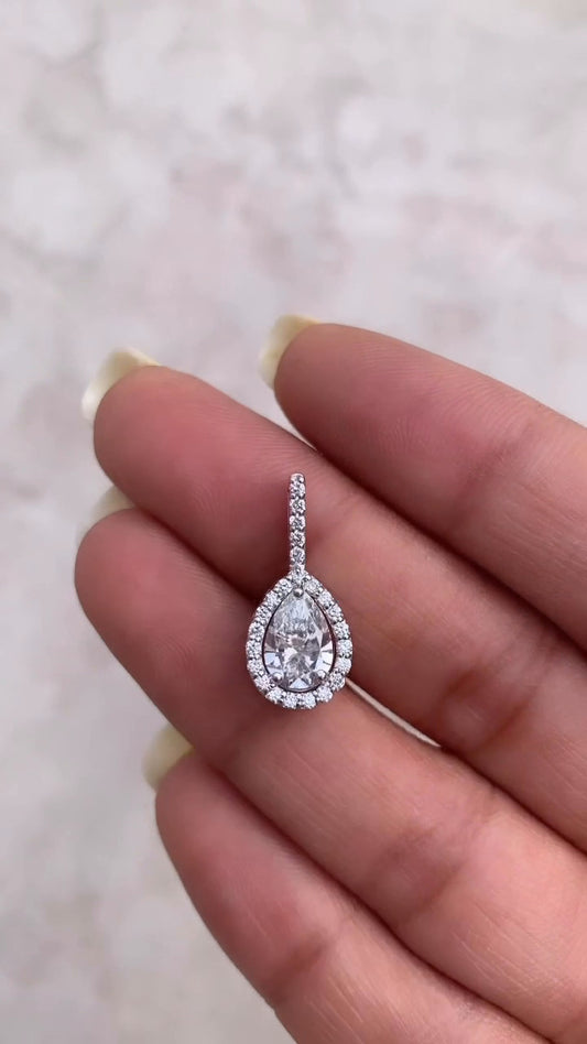 Pear Moissanite Halo Pendant