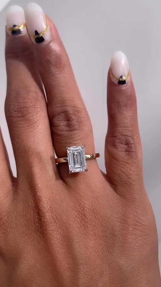 Penelope Emerald Two Tone Hidden Halo Moissanite Engagement Ring