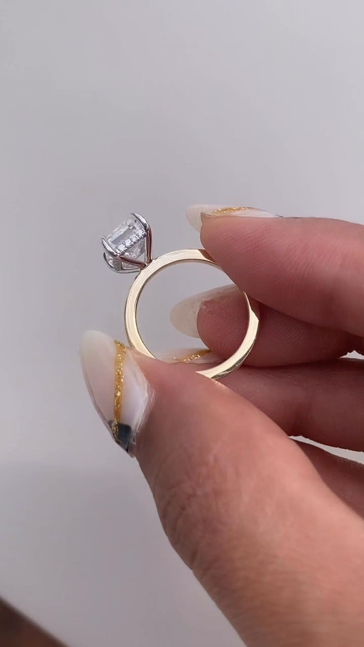 Penelope Emerald Two Tone Hidden Halo Moissanite Engagement Ring