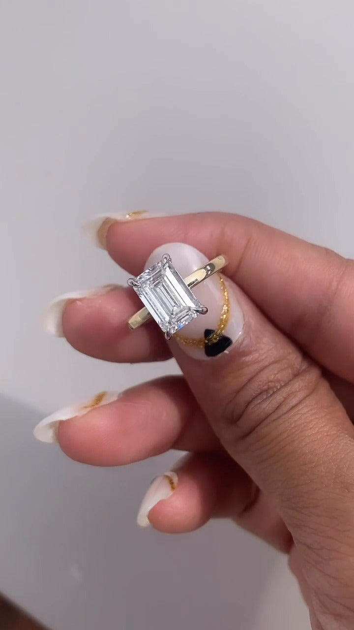 Penelope Emerald Two Tone Hidden Halo Moissanite Engagement Ring