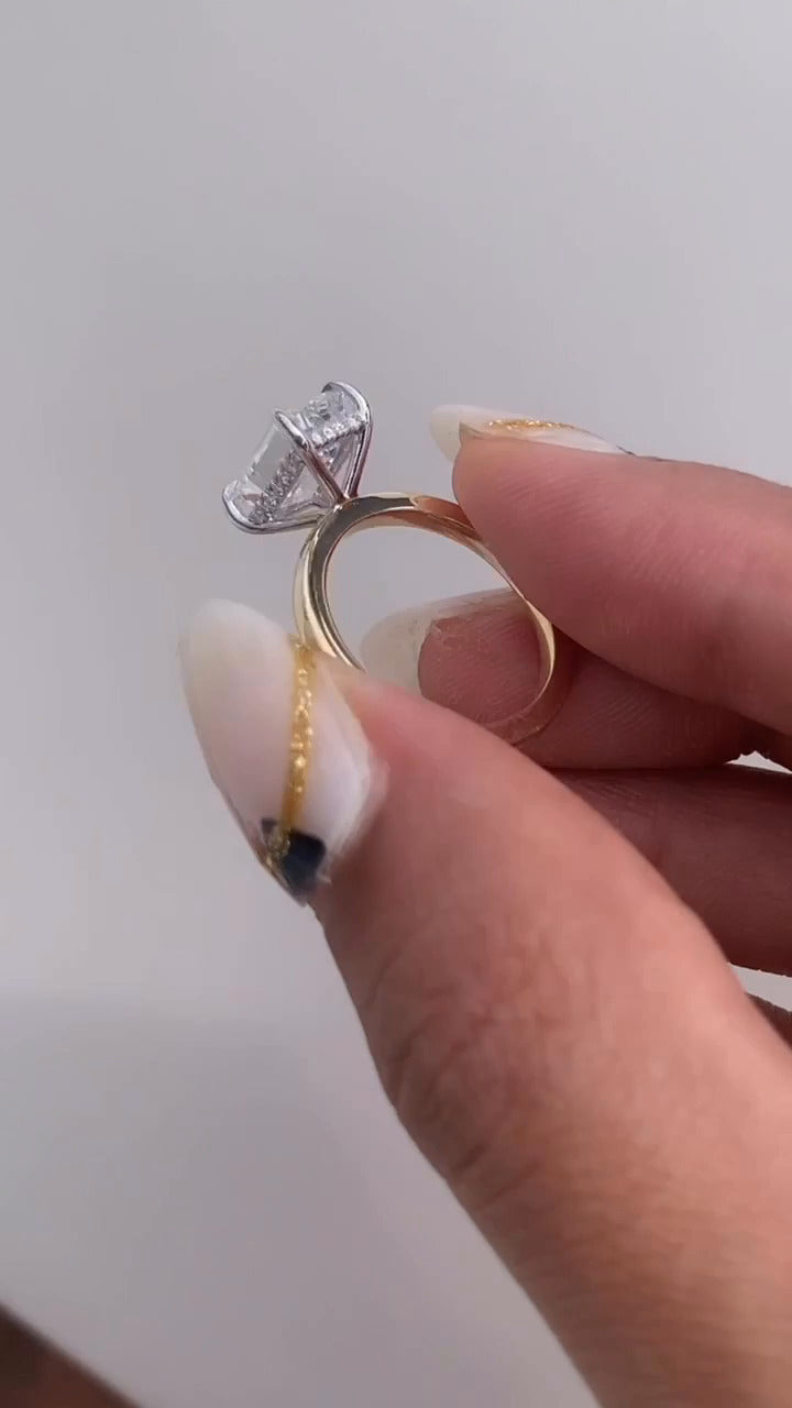 Penelope Emerald Two Tone Hidden Halo Moissanite Engagement Ring