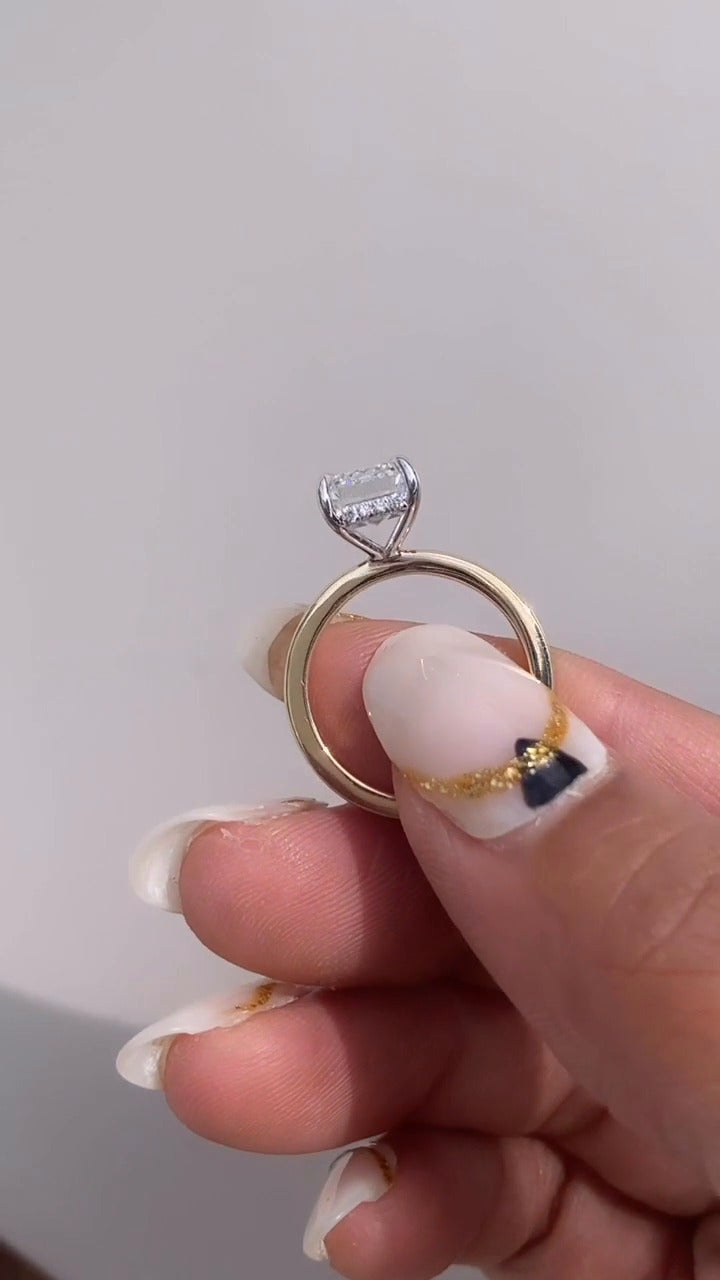 Penelope Emerald Two Tone Hidden Halo Moissanite Engagement Ring