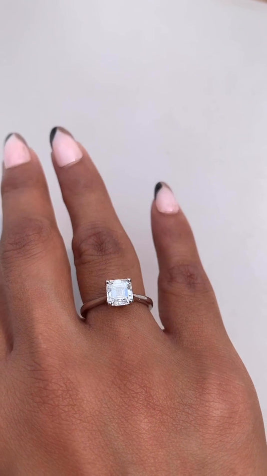 Peony Asscher Solitaire Moissanite Engagement Ring