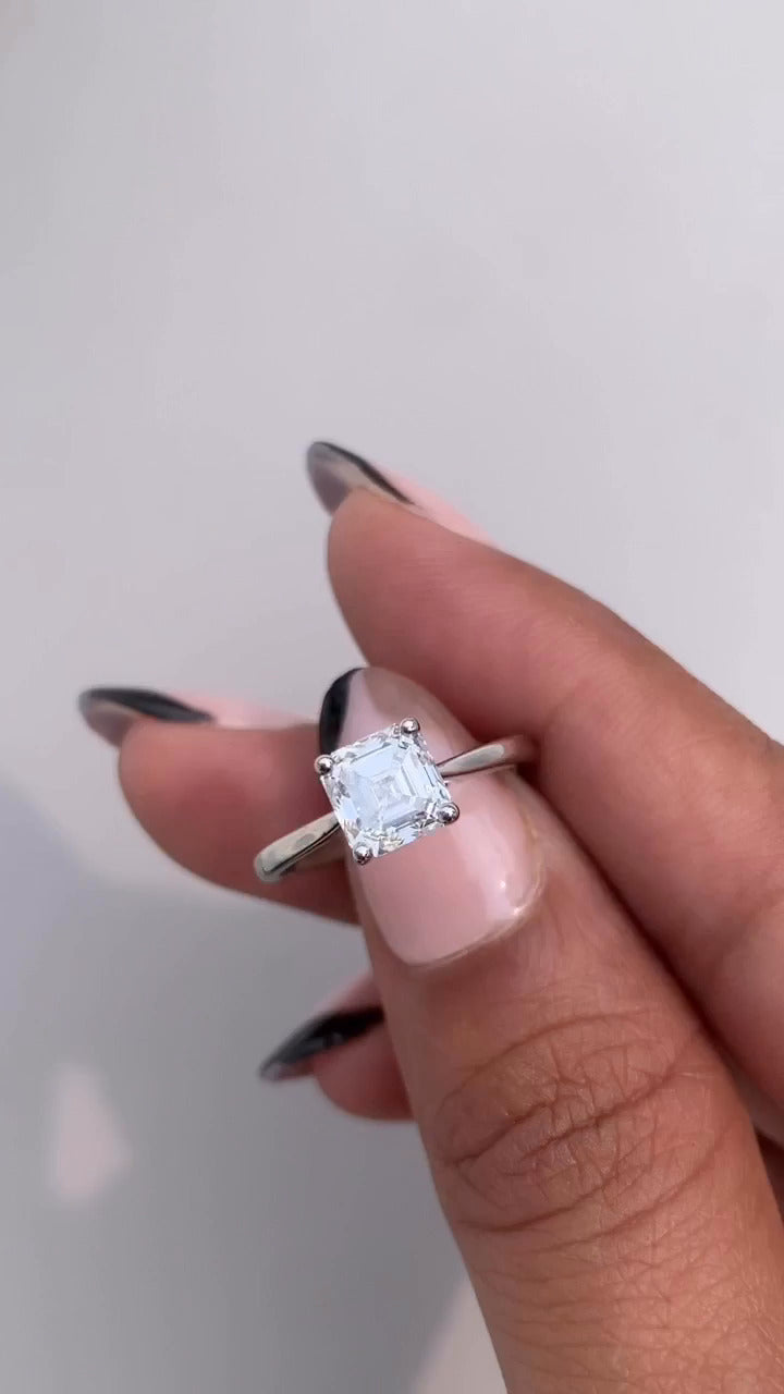 Peony Asscher Solitaire Moissanite Engagement Ring