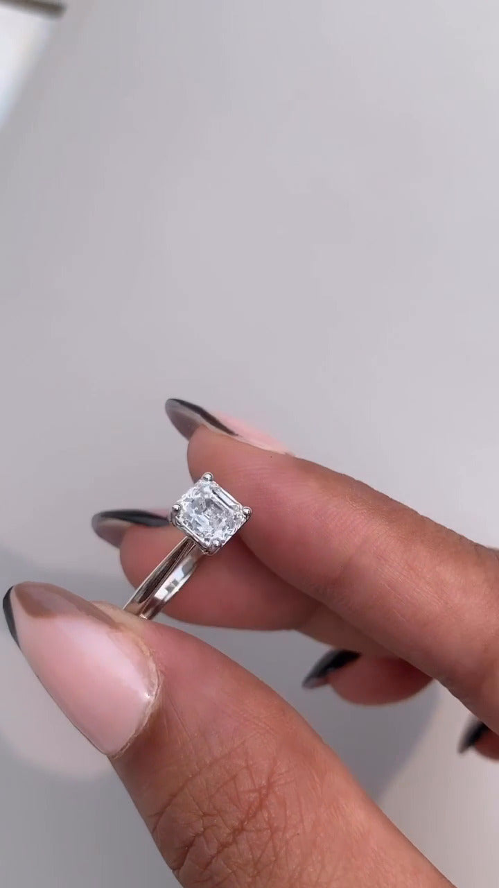Peony Asscher Solitaire Moissanite Engagement Ring