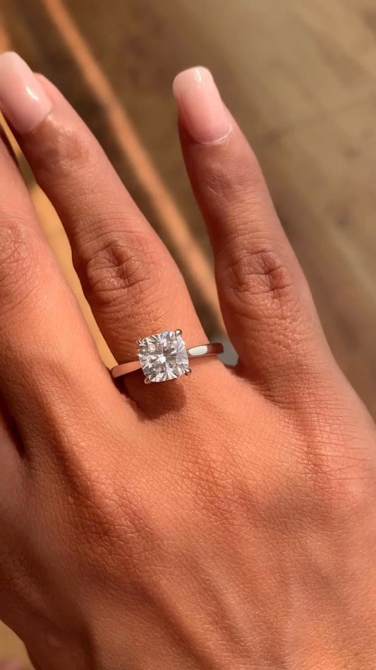 Peony Cushion Solitaire Moissanite Engagement Ring
