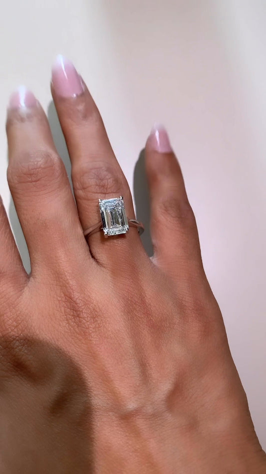 Peony Emerald Solitaire Moissanite Engagement Ring