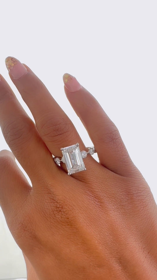 Philippa Emerald Unique Moissanite Engagement Ring