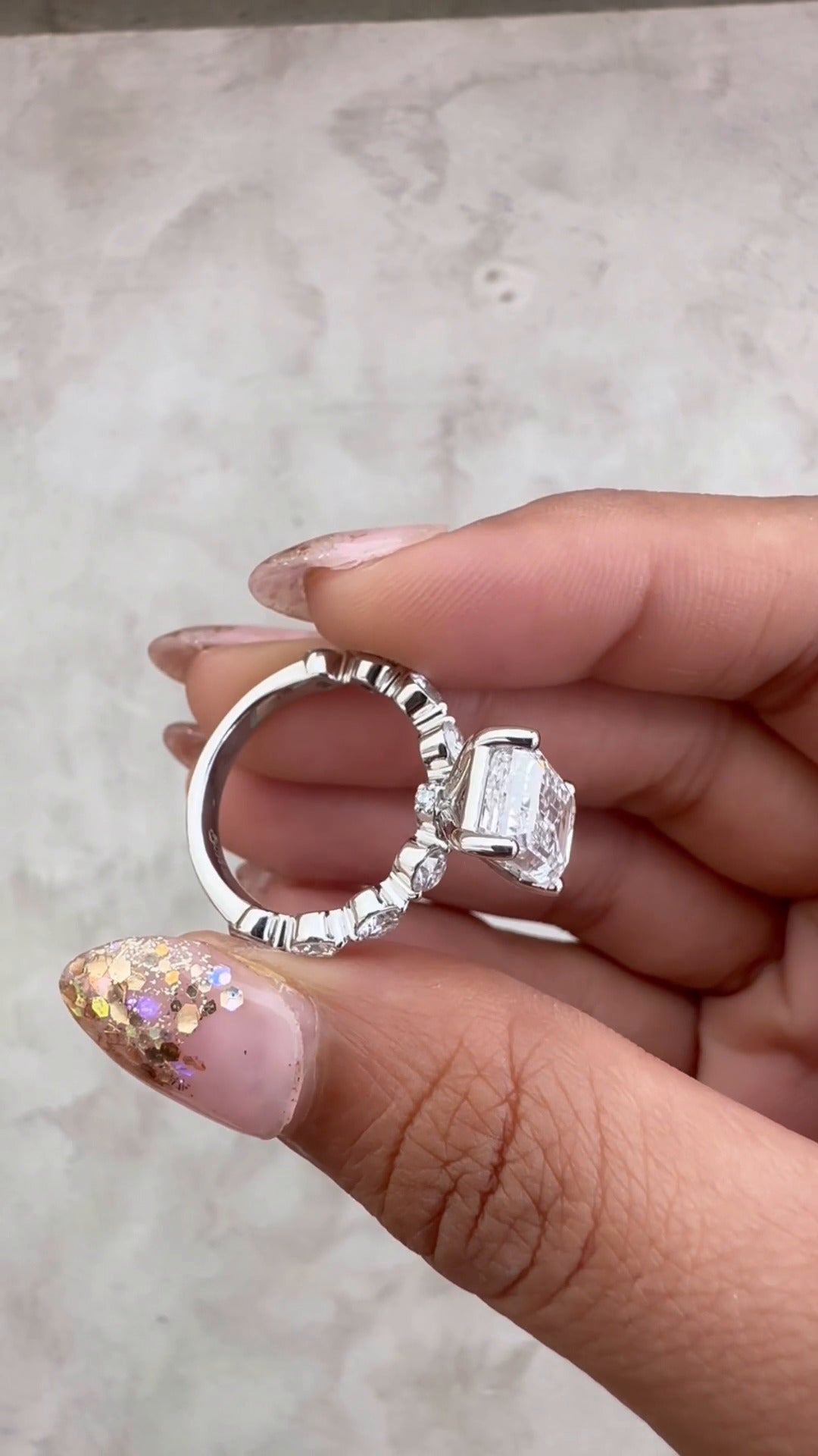 Philippa Emerald Unique Moissanite Engagement Ring