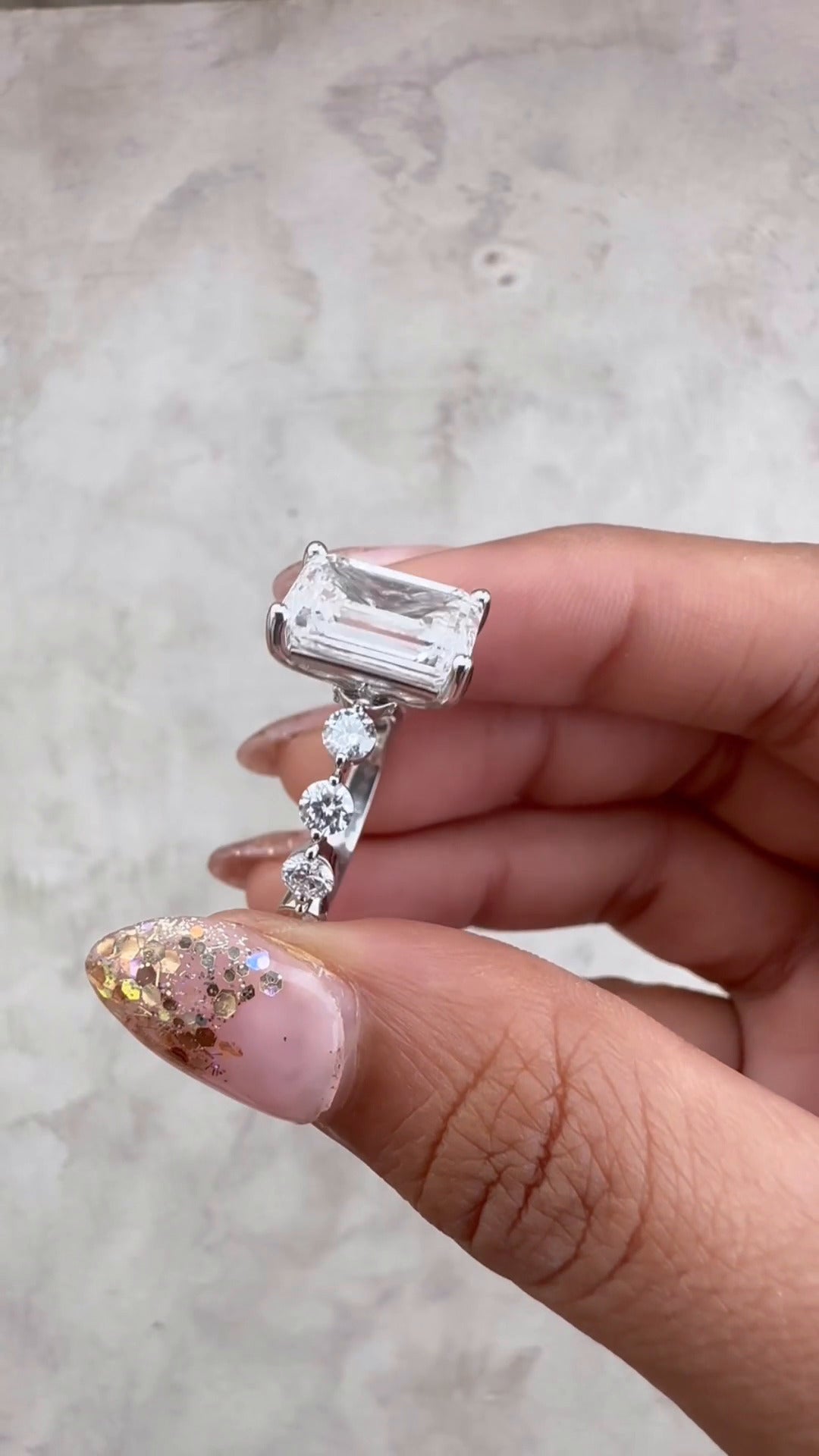 Philippa Emerald Unique Moissanite Engagement Ring