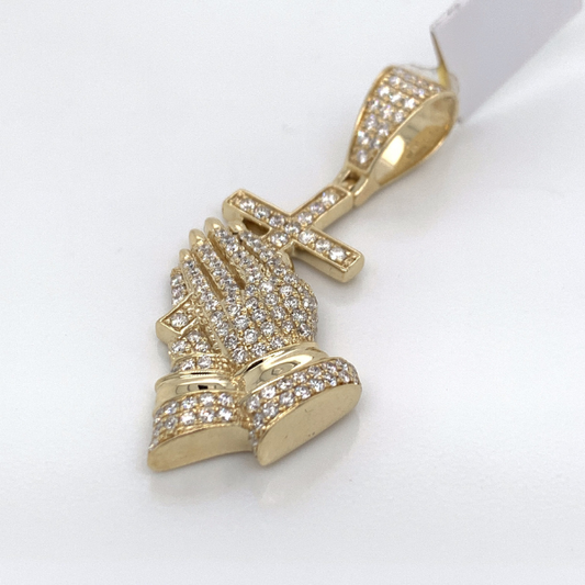 0.20 CT Moissanite Iced Out  Cross Praying Hands Pendant