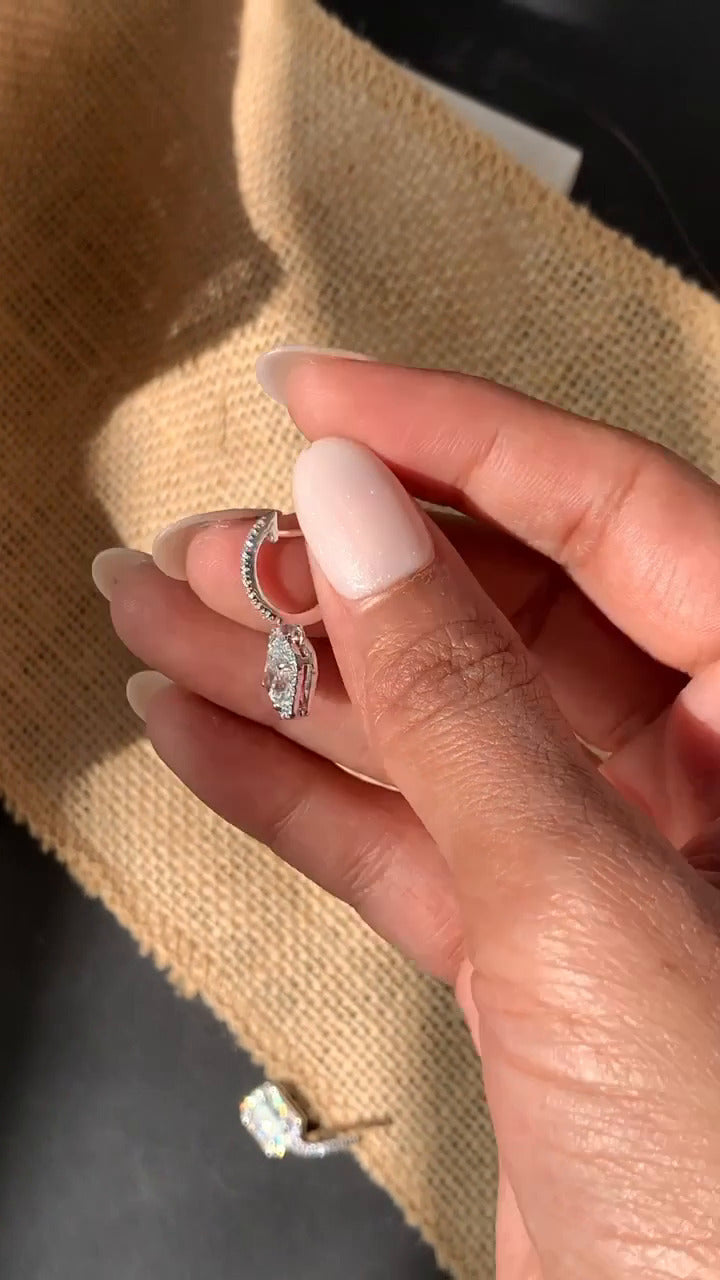 Radiant Moissanite Halo Drop Earrings